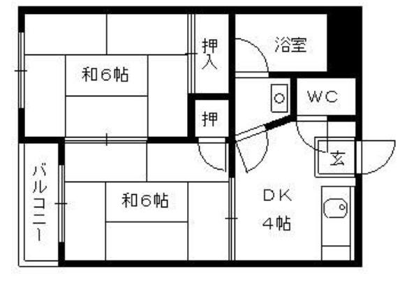 レジデンス荒木(2DK/4階)の間取り写真