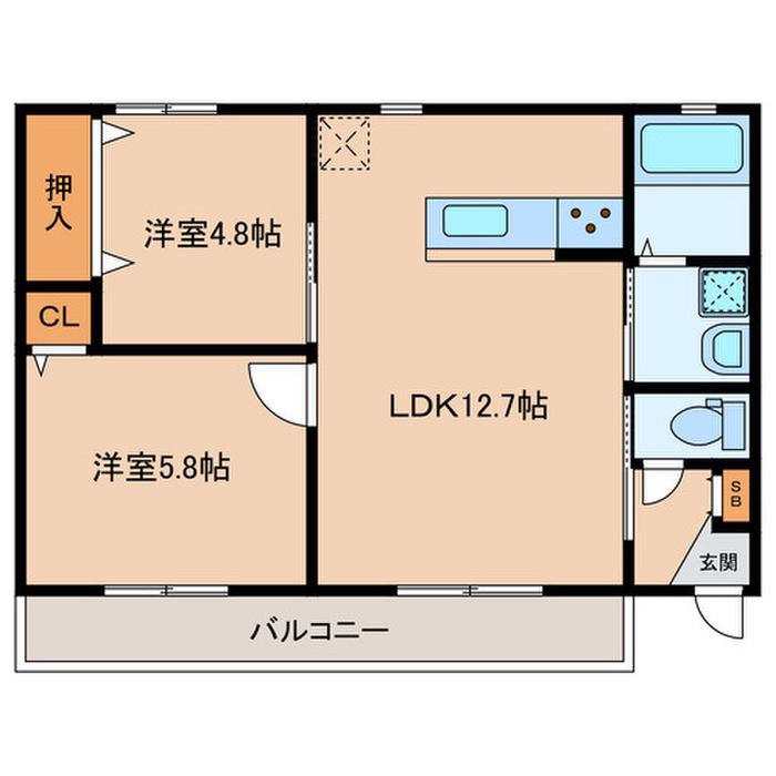 アスシードB(2LDK/1階)の間取り写真