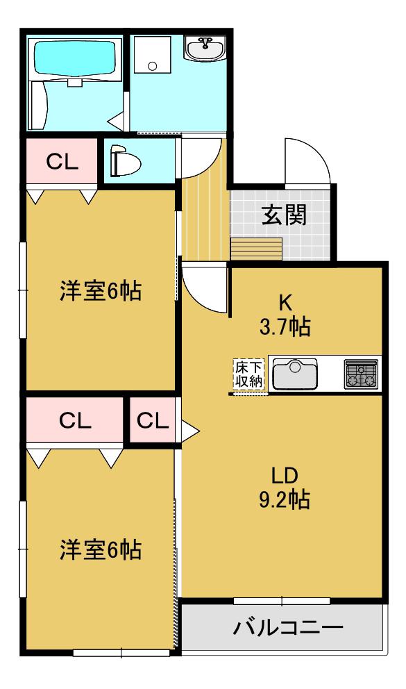 アビタス都丘(2LDK/2階)の間取り写真