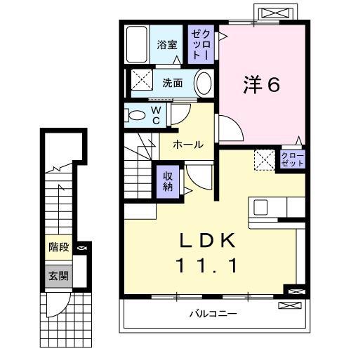 イズムユウ・D(1LDK/2階)の間取り写真