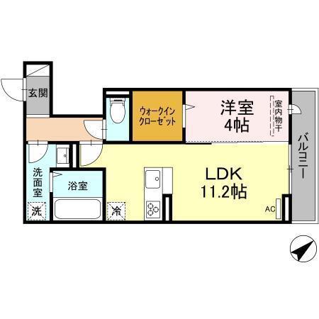 D-ROOM沖野上II(1LDK/3階)の間取り写真