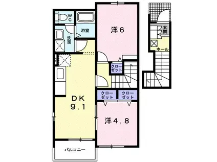コートカルム(2DK/2階)の間取り写真