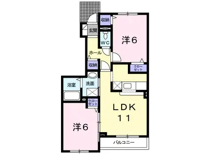 滝川市泉町2LDKアパートC棟(2LDK/1階)の間取り写真
