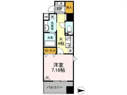 コンフォートレジデンス仙台東口(1K/2階)の間取り写真