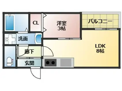 REGALEST CASA北仙台(1LDK/3階)の間取り写真