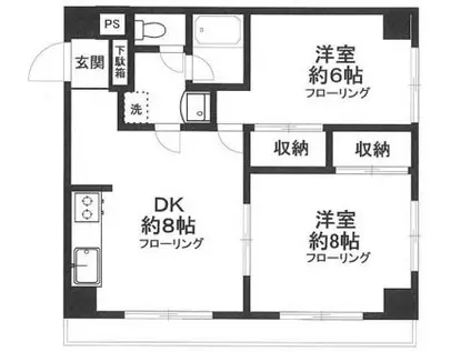 ミツワマンション(2DK/9階)の間取り写真