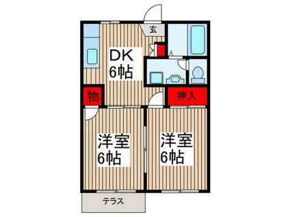 ひまわりハイツ(2DK/1階)の間取り写真