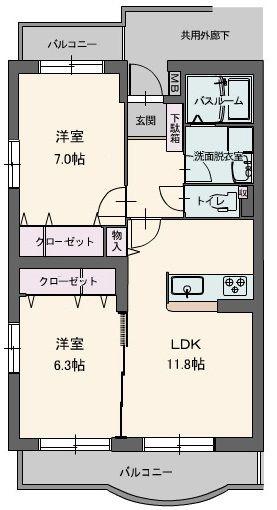 フルスパシエンテ(2LDK/2階)の間取り写真