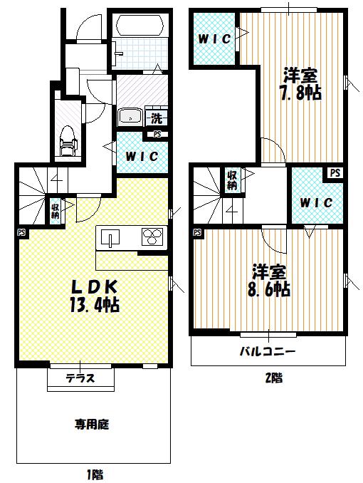 エイジュテラス(2LDK/1階)の間取り写真