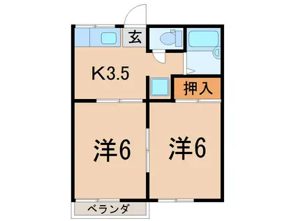アップルハイツ(2K/2階)の間取り写真