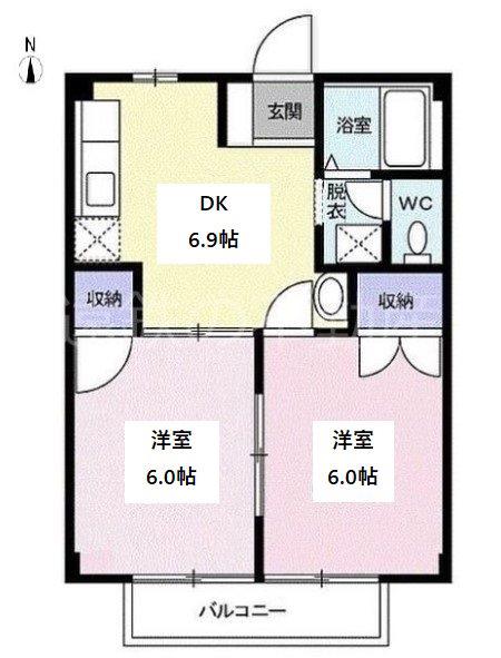 F・OAK(2DK/2階)の間取り写真