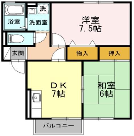 スイートハウス I棟(2DK/1階)の間取り写真