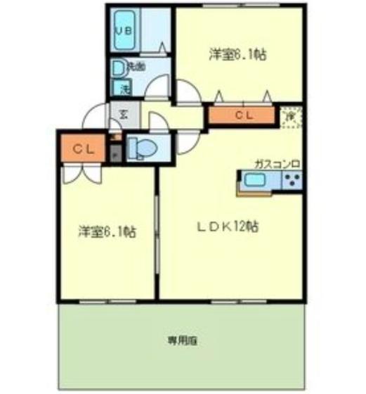 オアゼ二色I番館(2LDK/1階)の間取り写真