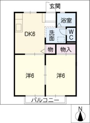サンヒルズ若草(2DK/1階)の間取り写真