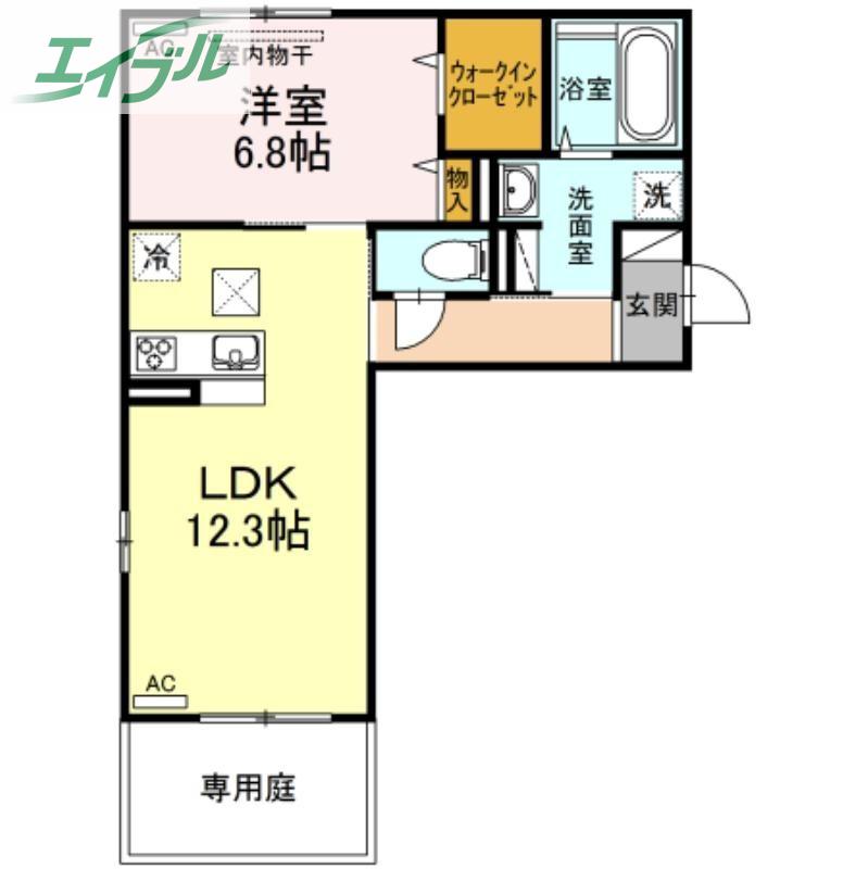 D-ROOM浜野南 A棟(1LDK/1階)の間取り写真