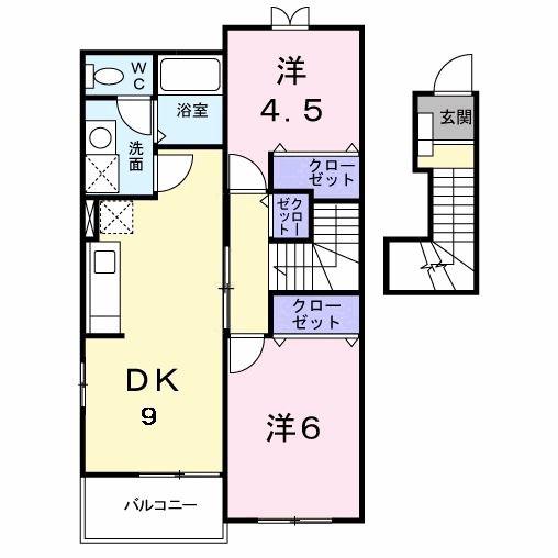 アヴニール(2DK/2階)の間取り写真