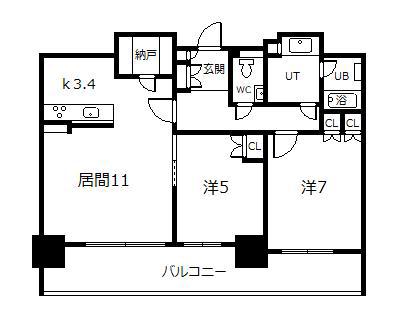 プレミスト旭川ザ・タワー407(2LDK/4階)の間取り写真