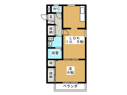 直井ハイツ(1LDK/2階)の間取り写真