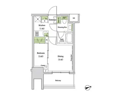 ザ・パークハビオ北千住(1DK/12階)の間取り写真