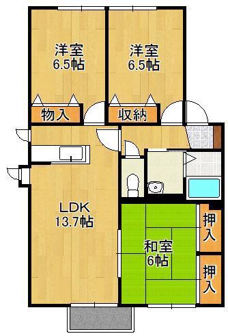 レシェンテ徳力B棟(3LDK/2階)の間取り写真