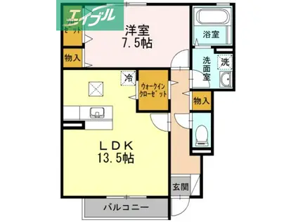 モダンコート鳴下B棟(1LDK/1階)の間取り写真