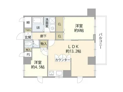 ライオンズマンション方南町駅前(2LDK/2階)の間取り写真