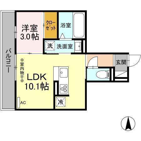 D-ROOM六条福寿町(1LDK/2階)の間取り写真