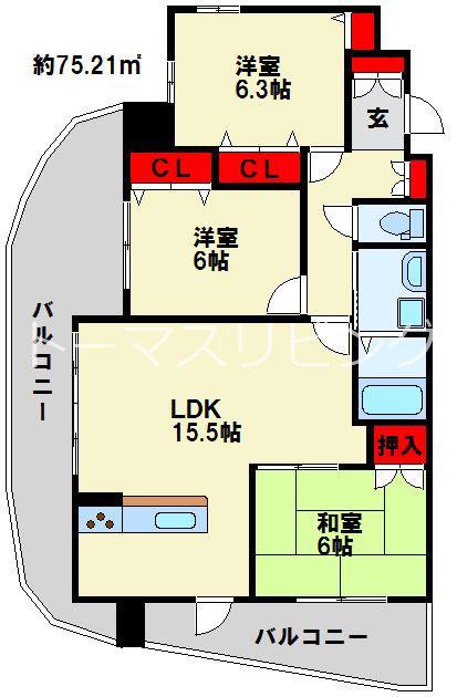 サンシャイン真鶴リバーサイド(3LDK/10階)の間取り写真