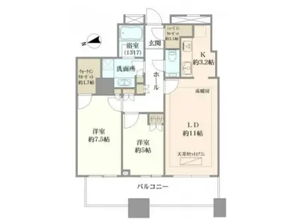 クレストプライムタワー芝(2LDK/30階)の間取り写真