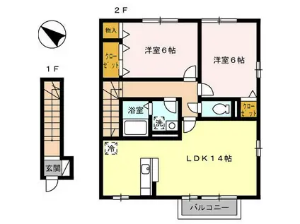 レジデンス城東(2LDK/2階)の間取り写真