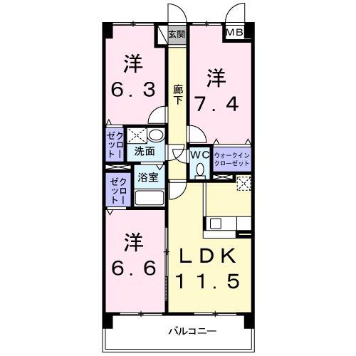 サンビオラ(3LDK/3階)の間取り写真