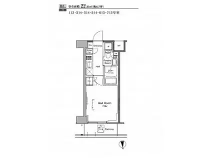 プラウドフラット南品川(1K/2階)の間取り写真