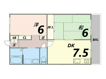 武庫之荘ガーデン(2LDK/1階)の間取り写真