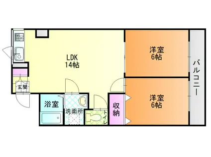 シードパレロイヤル(2LDK/2階)の間取り写真