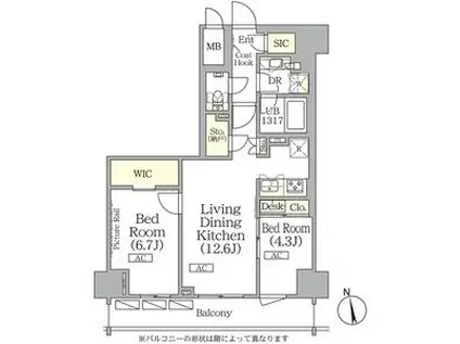 ザ・パークハビオ神楽坂レジデンスサウス(2LDK/10階)の間取り写真