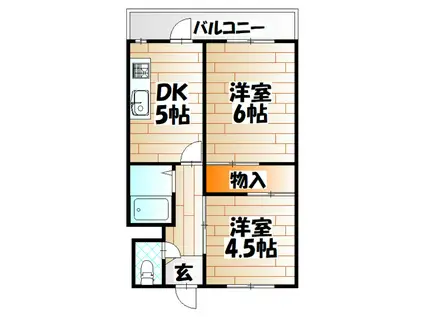 三六アパート(2DK/5階)の間取り写真