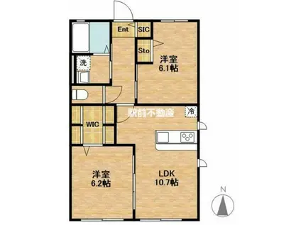 久留米市三瀦町高三潴計画(2LDK/1階)の間取り写真