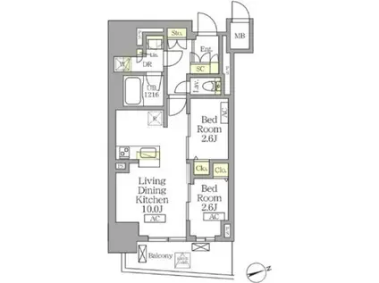 テラス北千住(2LDK/5階)の間取り写真