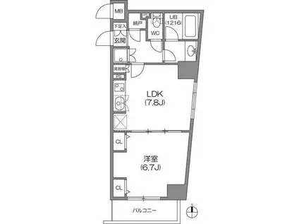 アジールコート中野坂上(1DK/2階)の間取り写真