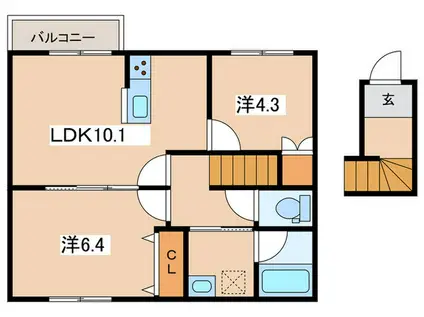 小田急小田原線 小田急相模原駅 徒歩13分 2階建 築1年(2LDK/2階)の間取り写真