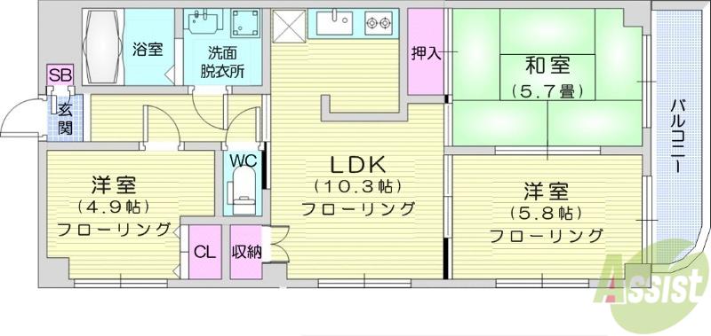 クレアール(3LDK/3階)の間取り写真