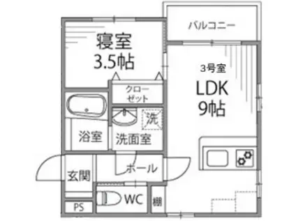 朝風のノーブル(1LDK/1階)の間取り写真