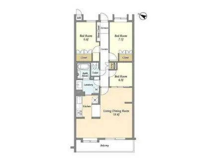 PATH世田谷弦巻(3LDK/1階)の間取り写真