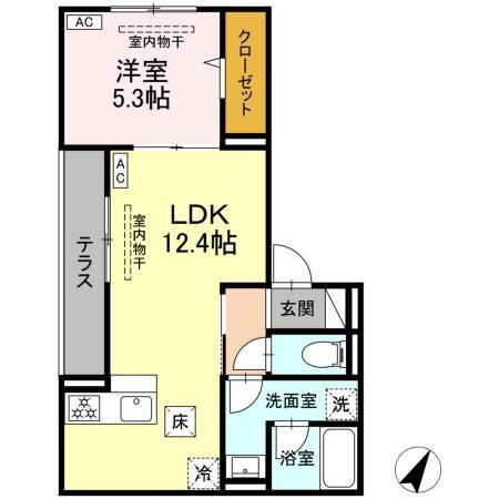 ドムスクレスト南林間(1LDK/1階)の間取り写真