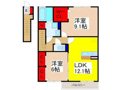 アモールII(2LDK/2階)の間取り写真