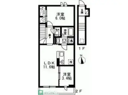 ロイジェント梅丘(2LDK/2階)の間取り写真