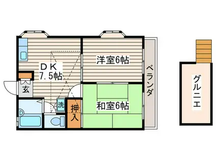 第1石井コーポ(2DK/2階)の間取り写真