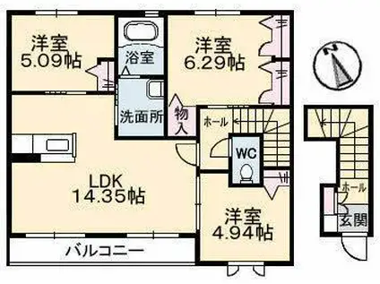 エスポワール3(3LDK/2階)の間取り写真