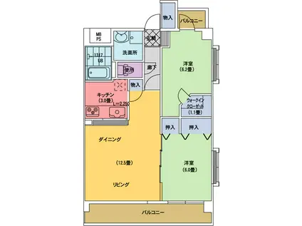 アクシス泉(2LDK/4階)の間取り写真