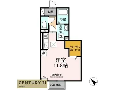 カレッジタウン F棟(ワンルーム/1階)の間取り写真